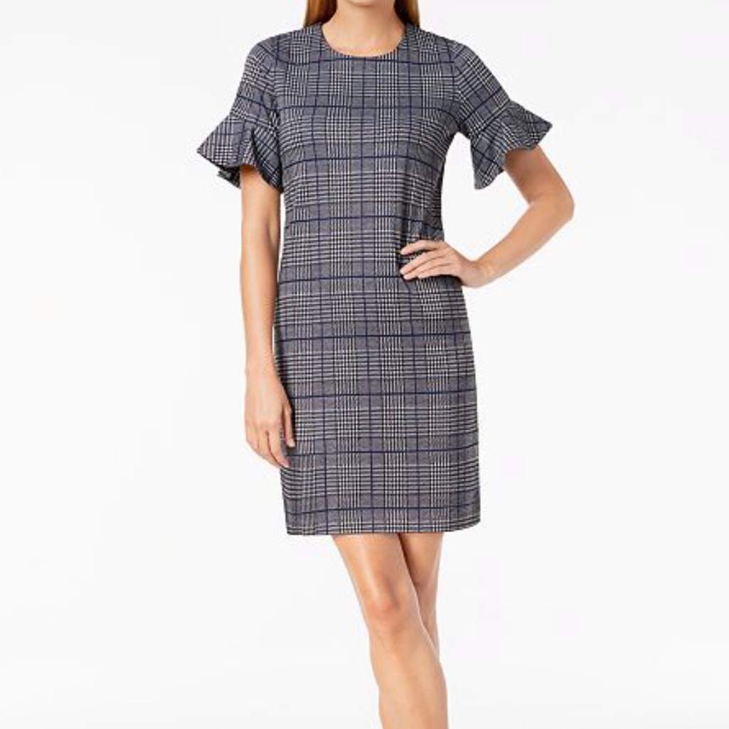 Calvin Klein Menswear Plaid Bell-Sleeve Dress